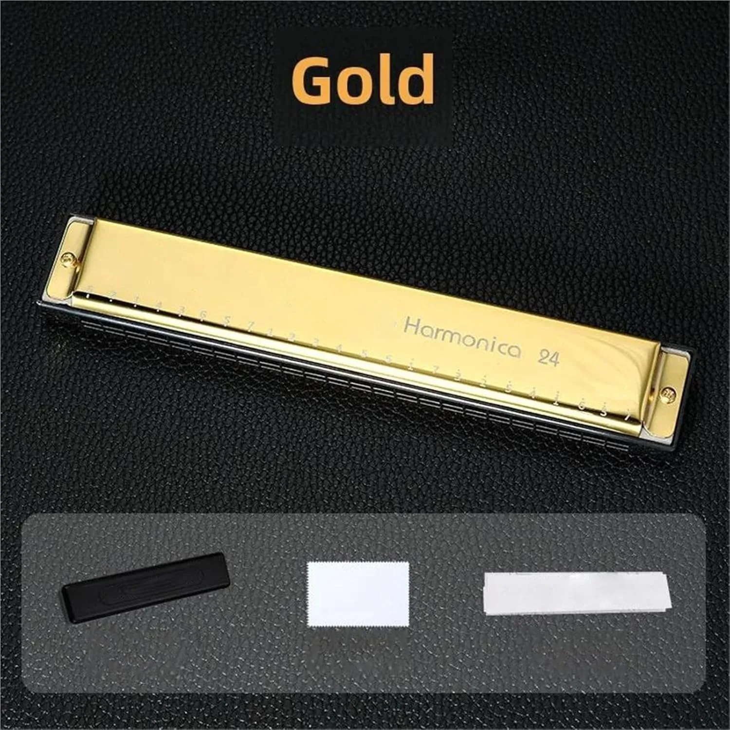 Professional Beginners Adults 24 Hole 48 Tone Silver Harmonica Half Scale(Gold)
