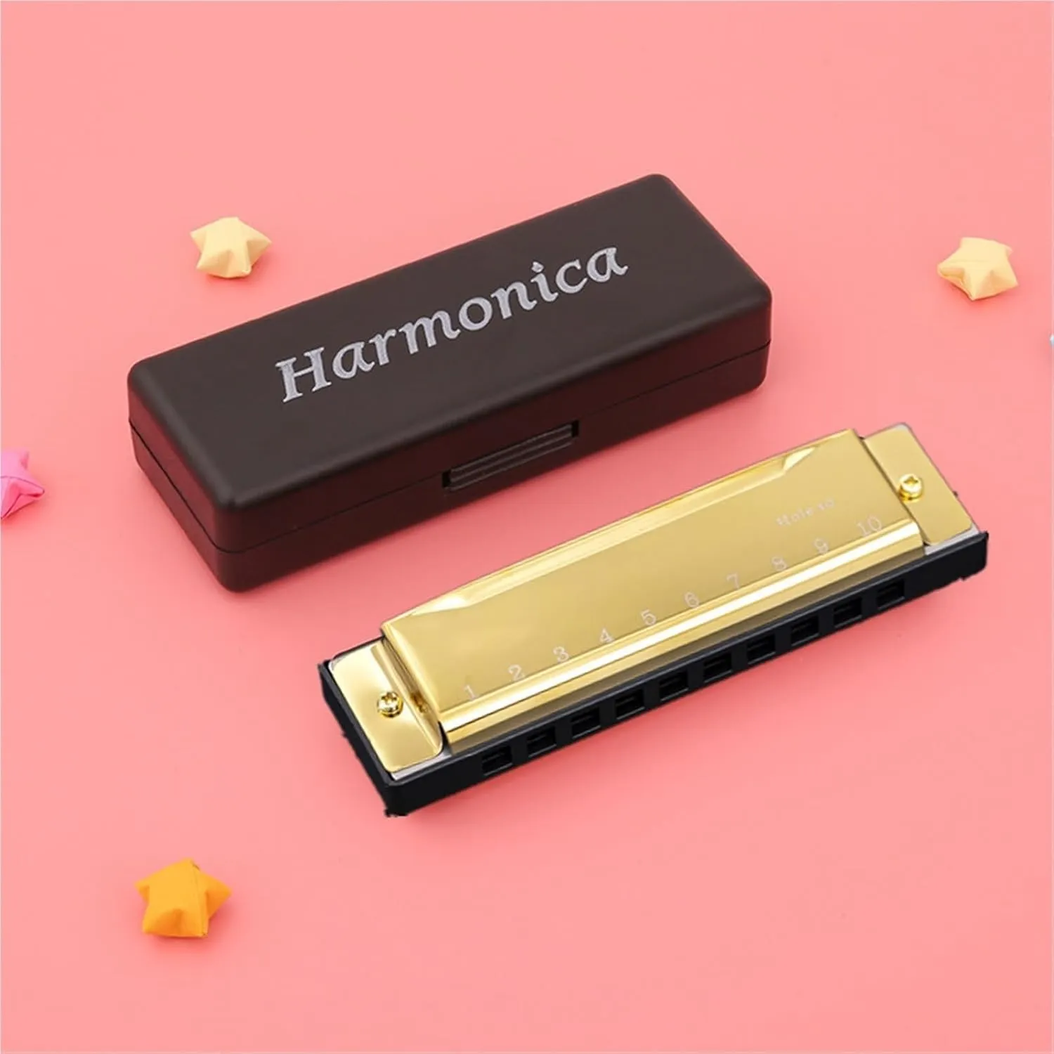 Professional Music Lovers Playing Type 10 Hole 10 Tone Harmonica(Gold)