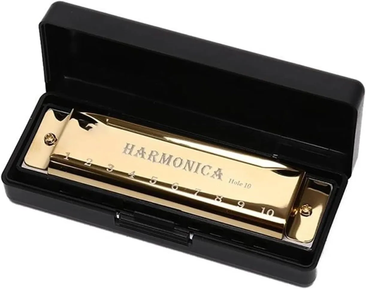 Professional Performance 10 Hole Harmonica Copper Core Resin C Key(Gold)