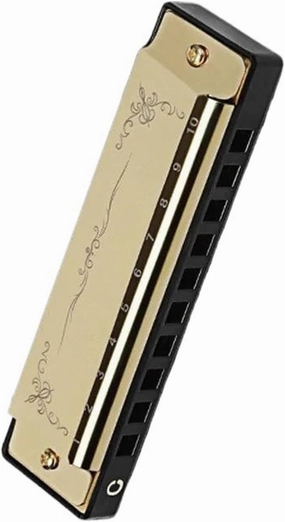 Professional 10 Hole C Keyed Blues Harmonica Diatonic Scale(Gold)