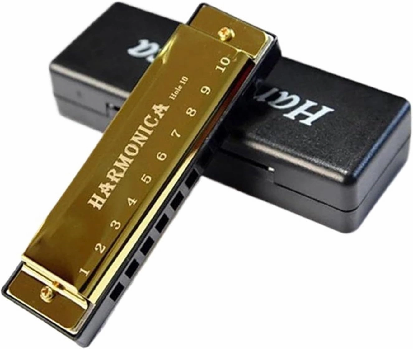 Professional Adults Harmonica Key Of C 10 Hole Diatonic With Case(Gold)