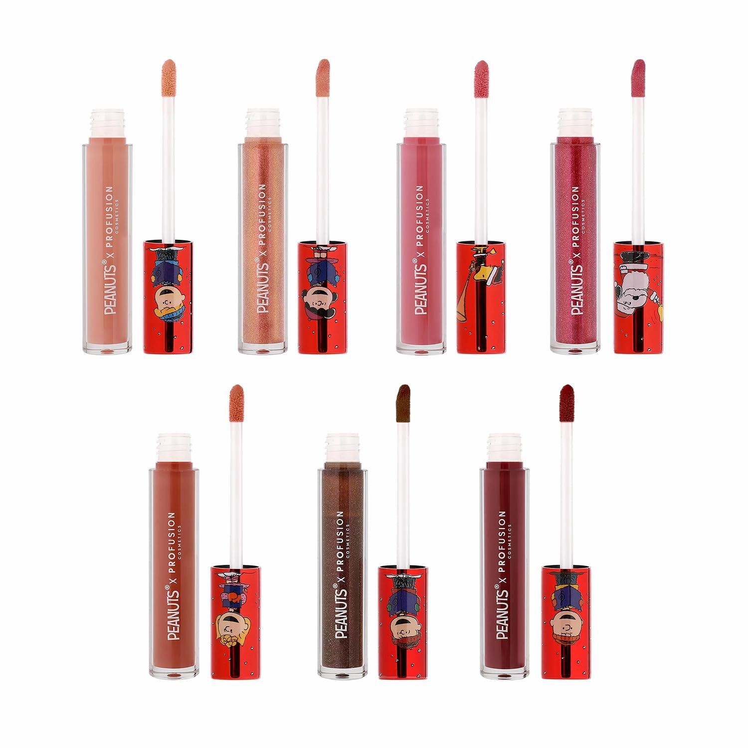 Profusion Cosmetics Peanuts Holiday The Joy of Giving 7 PC Lip Gloss Set, Nourishing Tinted Lip Stain for an Elevated Shine, Infused with Vitamin E
