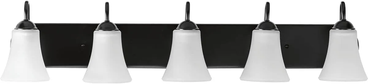 Progress Lighting Classic Collection 5-Light Etched Glass Traditional Bath Vanity Light Matte Black
