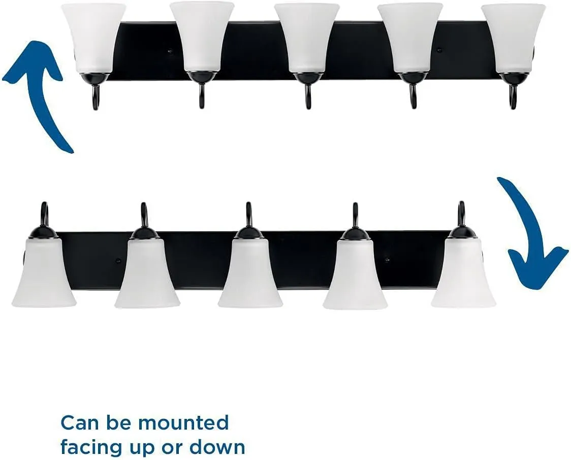 Progress Lighting Classic Collection 5-Light Etched Glass Traditional Bath Vanity Light Matte Black