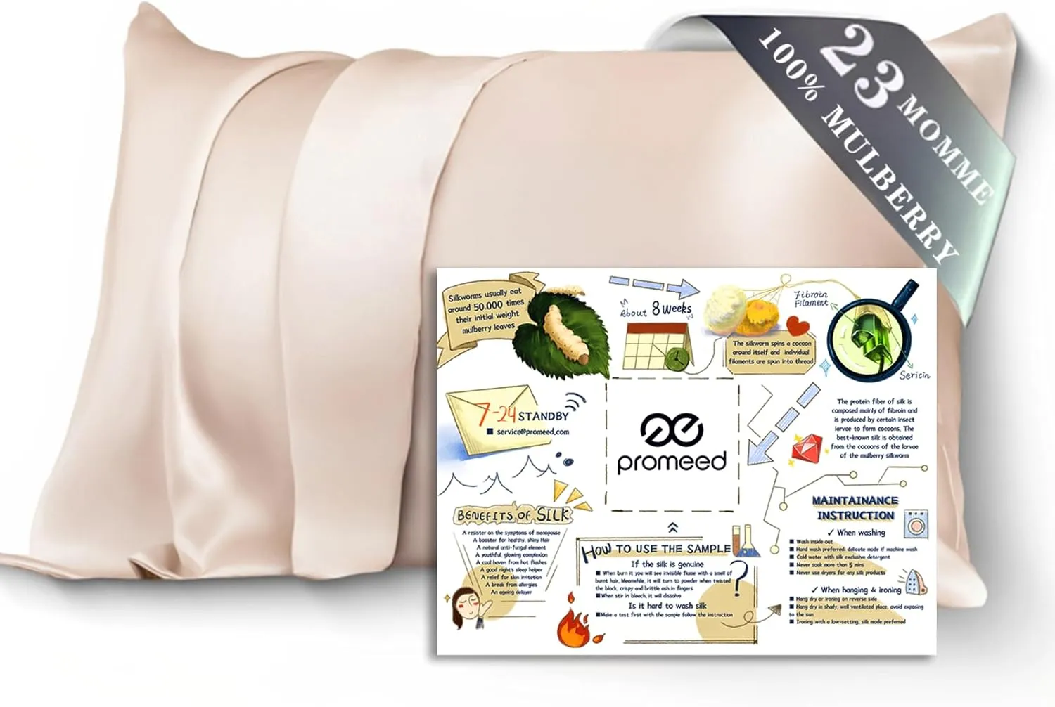 PROMEED 100% Mulberry Silk Toddler Pillowcase 13x18, Both Sides 23 Momme Grade 6A  Silk Pillow Case Travel Size with Laundry Bag (Toddler/Travel-13 x18, Champagne)
