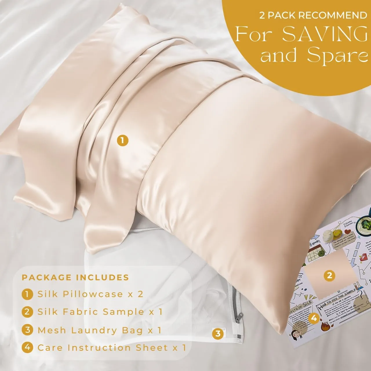 PROMEED 23 Momme Silk Pillowcase 2 Pack Toddler/Travel Size with Free Laundry Bag, Highest Grade 6A  100% Mulberry Silk Pillow Case Set of 2, Zipper (Toddler/Travel 13"x18", Champagne)