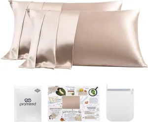 PROMEED 23 Momme Silk Pillowcase 2 Pack Toddler/Travel Size with Free Laundry Bag, Highest Grade 6A  100% Mulberry Silk Pillow Case Set of 2, Zipper (Toddler/Travel 13"x18", Champagne)