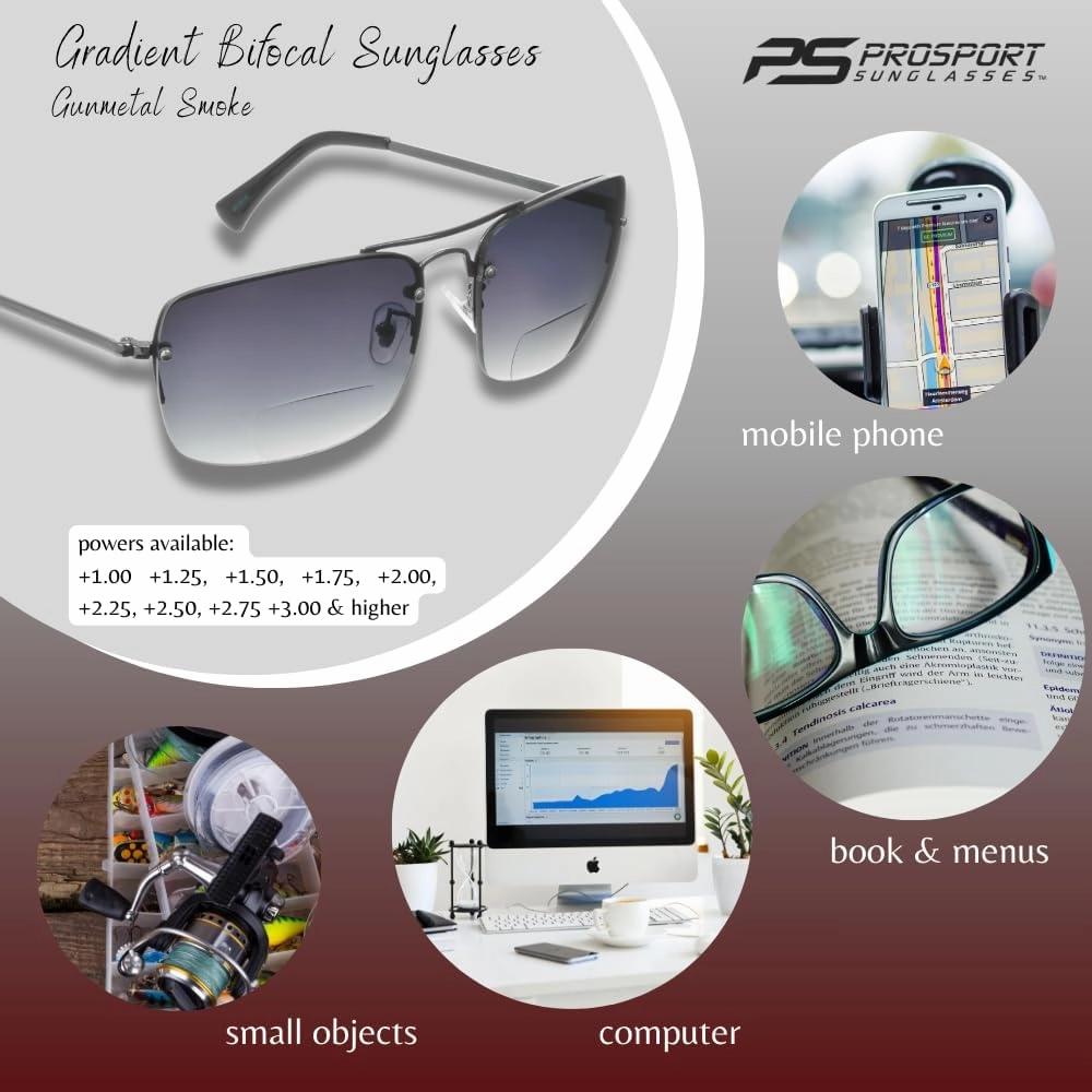 proSPORT Gradient Bifocal Sunglasses for Men Women Aviator Tinted Readers