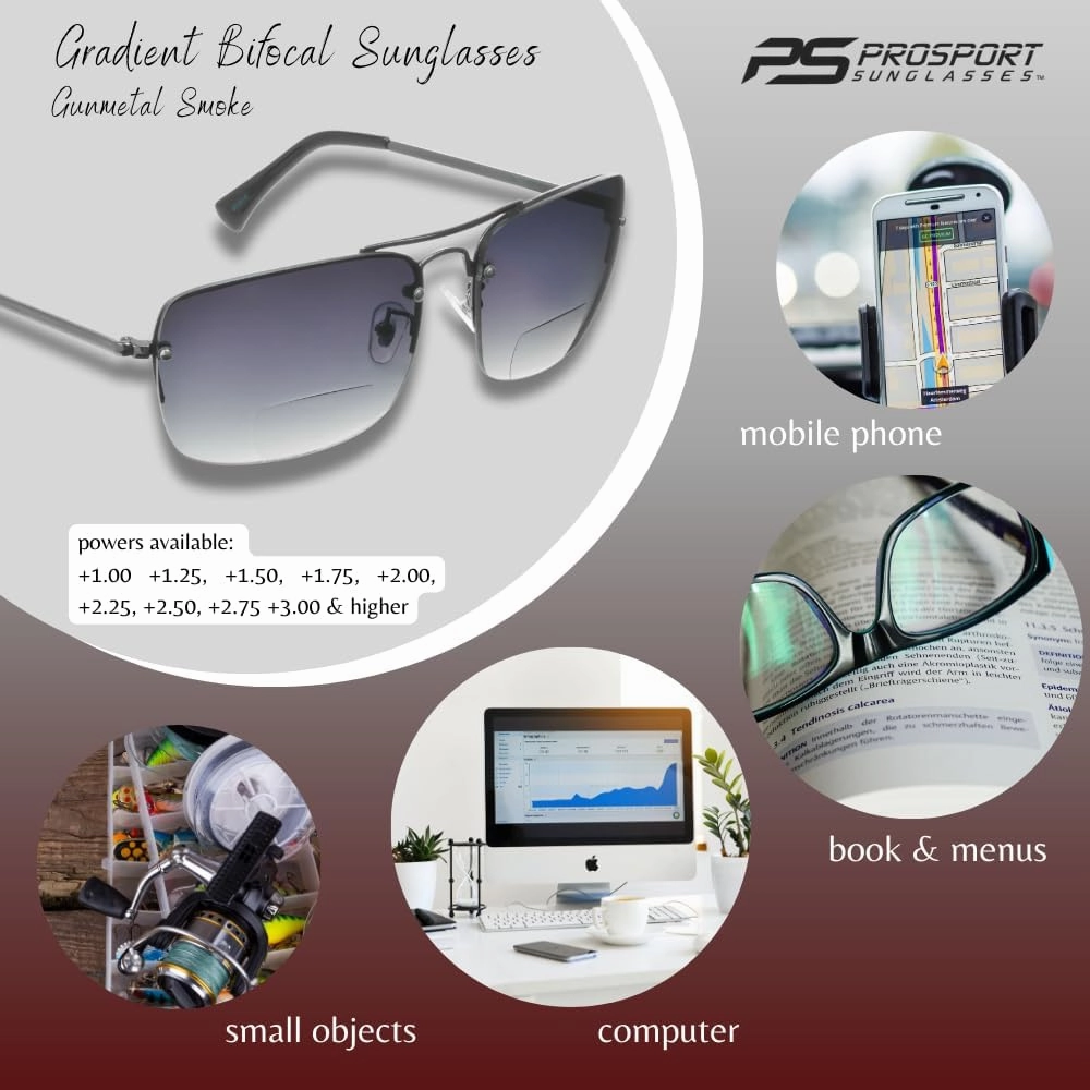 proSPORT Gradient Bifocal Sunglasses for Men Women Aviator Tinted Readers