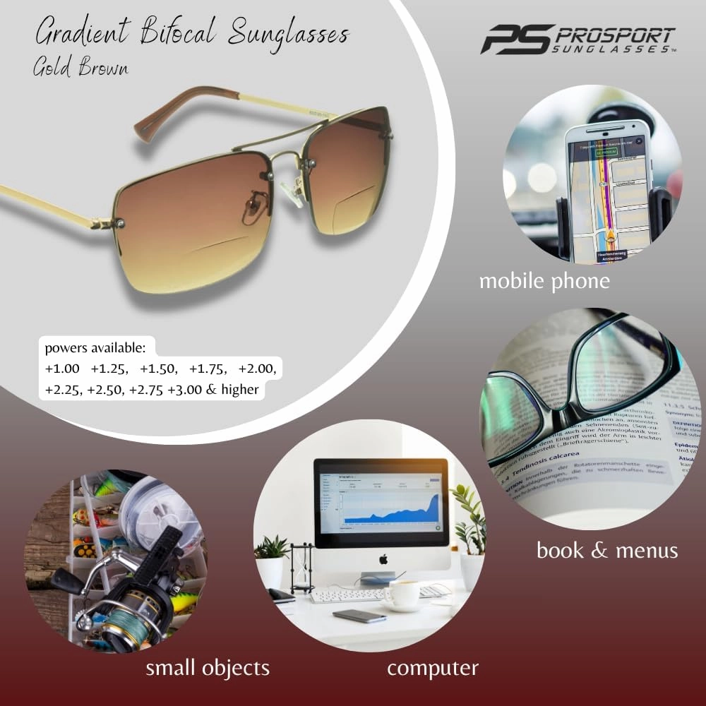proSPORT Gradient Bifocal Sunglasses for Men Women Aviator Tinted Readers