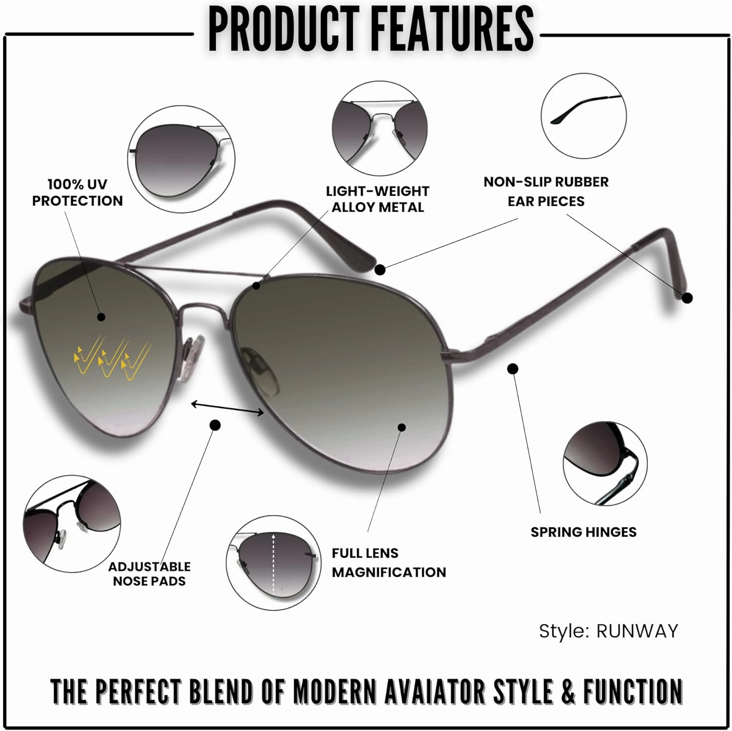 proSPORT Reading Sunglass Tinted FULL LENS Sun Reader Glasses Aviator Large Men Women NOT BIFOCAL