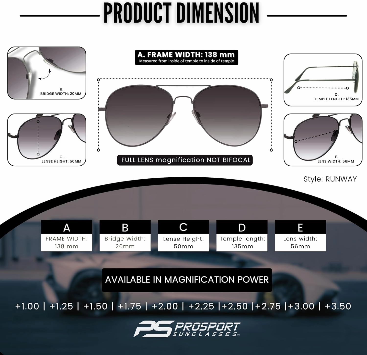proSPORT Reading Sunglass Tinted FULL LENS Sun Reader Glasses Aviator Large Men Women NOT BIFOCAL