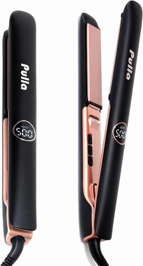 Pulla Hair Straightener - 1 Inch Professional Titanium Plate with Ceramic Coating Ionic Dual Voltage Flat Iron - Anti-Frizz Styling with 15s Fast Heat-Up for Smoother Hair