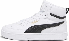 PUMA Unisex-Child Shoes Caven 2.0 Mid Sneaker, White Black-Gold, 5 US Big Kid