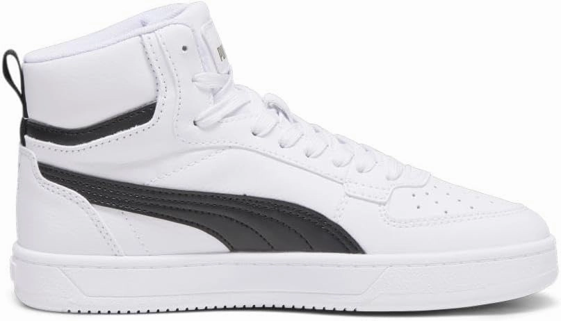 PUMA Unisex-Child Shoes Caven 2.0 Mid Sneaker, White Black-Gold, 5 US Big Kid
