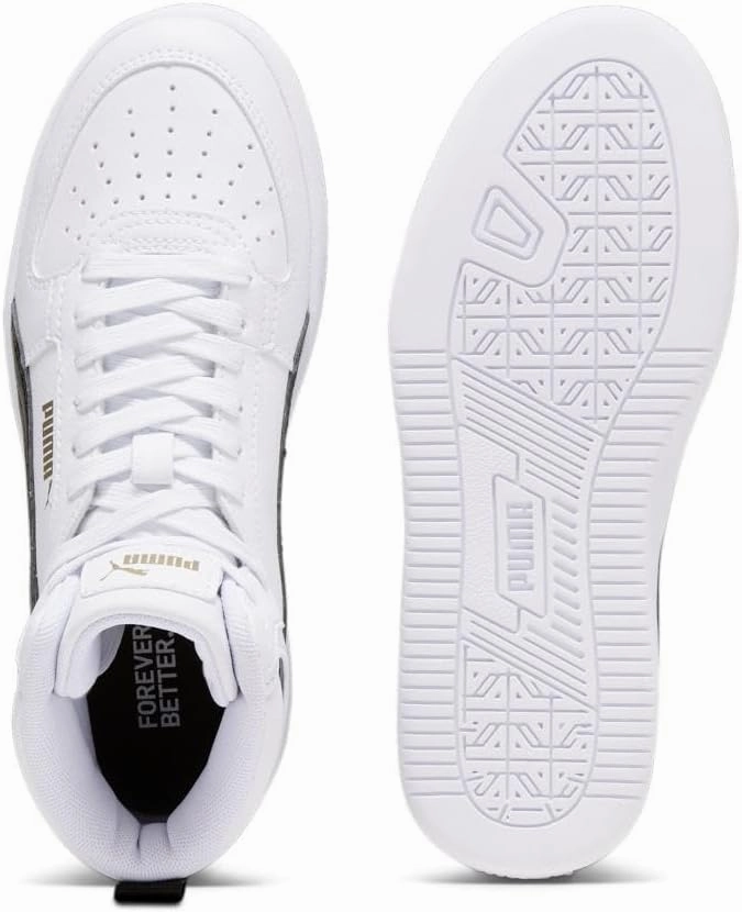 PUMA Unisex-Child Shoes Caven 2.0 Mid Sneaker, White Black-Gold, 5 US Big Kid