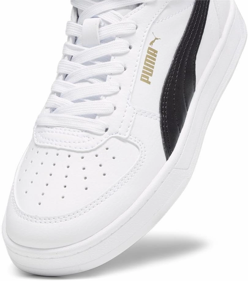PUMA Unisex-Child Shoes Caven 2.0 Mid Sneaker, White Black-Gold, 5 US Big Kid