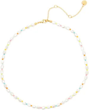 Pura Vida Necklace Gold Rainbow Pearl Choker Necklace for Women, 14-Inch String