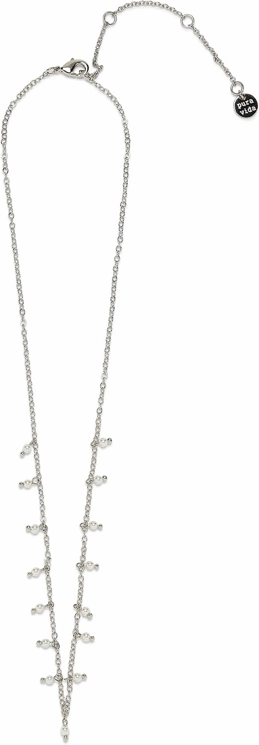 Pura Vida 14" Silver or Rose Gold Hanging Pearl Beaded Choker Necklace - Statement Necklace with Synthetic Pearls - Necklace for Women, Necklaces for Ladies, Boho Jewelry for Women - 3" Extender