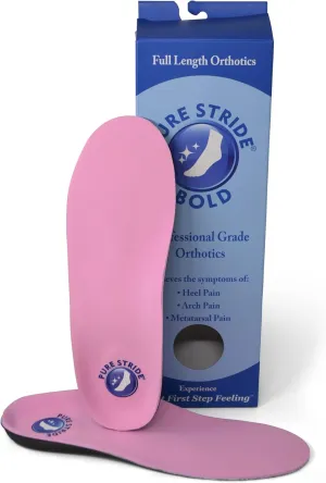Pure Stride Bold Professional Full Length Orthotics - Shoe Support for Metatarsals, High Arch, Flat Feet - Pain Relief for Plantar Fasciitis, Arch, Heel - 1 Pair, Men's 6-6.5/Women’s 8-8.5, Bold Pink