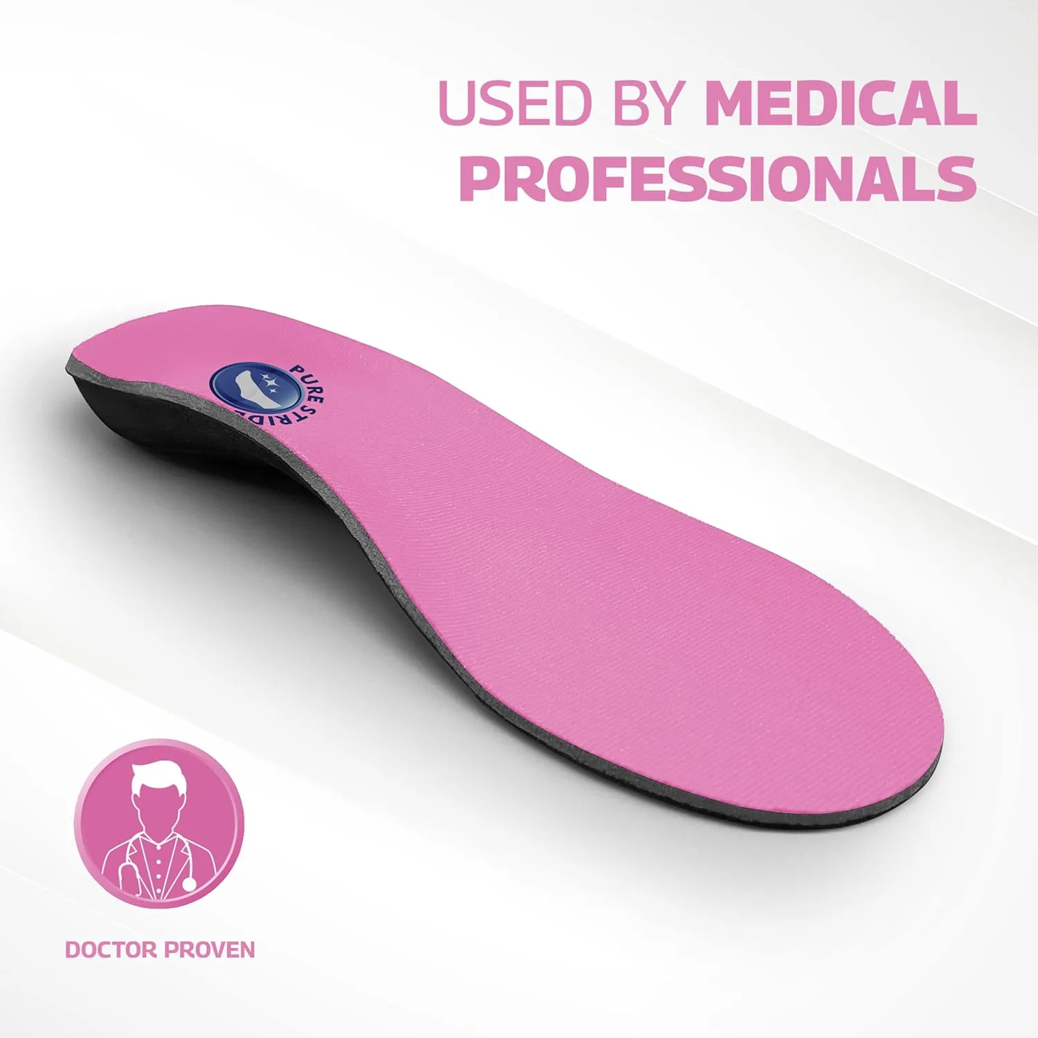 Pure Stride Bold Professional Full Length Orthotics - Shoe Support for Metatarsals, High Arch, Flat Feet - Pain Relief for Plantar Fasciitis, Arch, Heel - 1 Pair, Men's 6-6.5/Women’s 8-8.5, Bold Pink