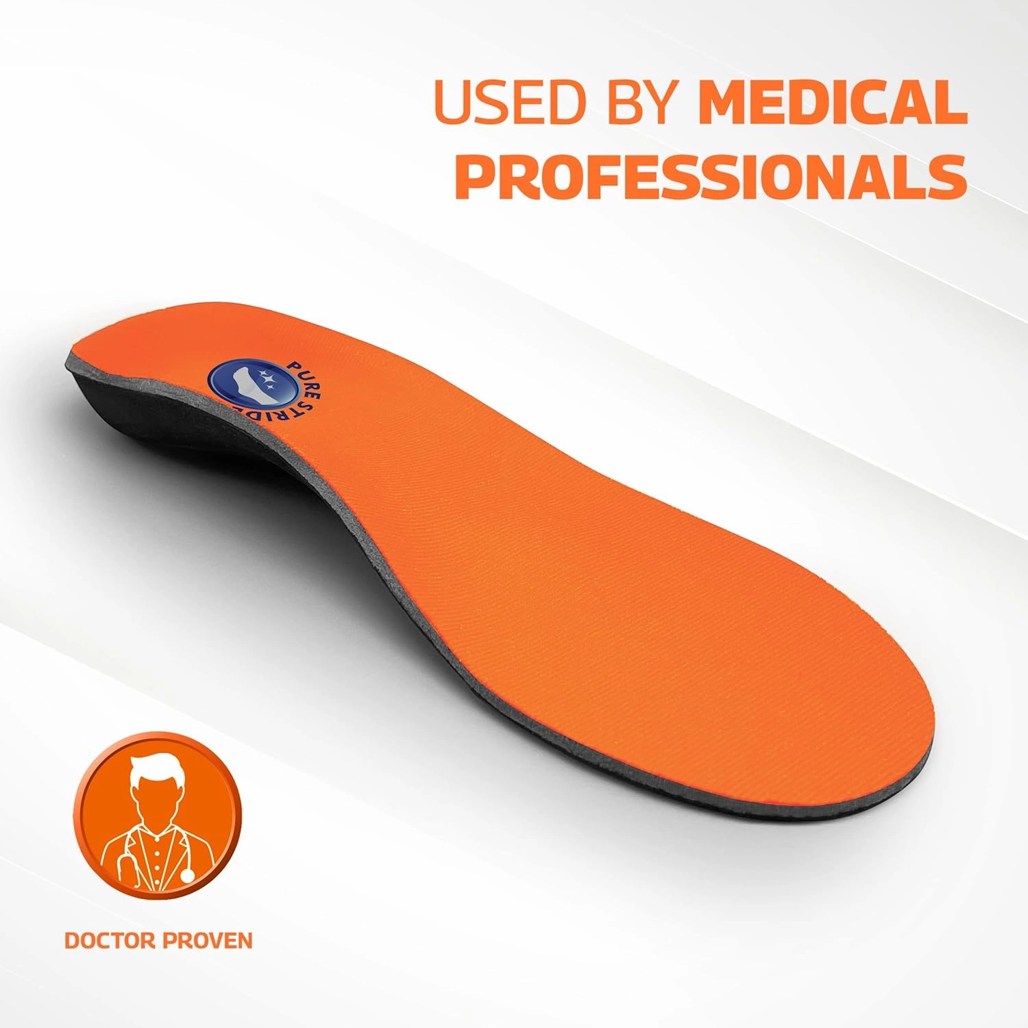 Pure Stride Bold Professional Full Length Orthotics - Shoe Support for Metatarsals, High Arch, Flat Feet - Pain Relief for Plantar Fasciitis, Arch, Heel - 1 Pair, Men 4-4.5/Women's 6-6.5, Bold Orange