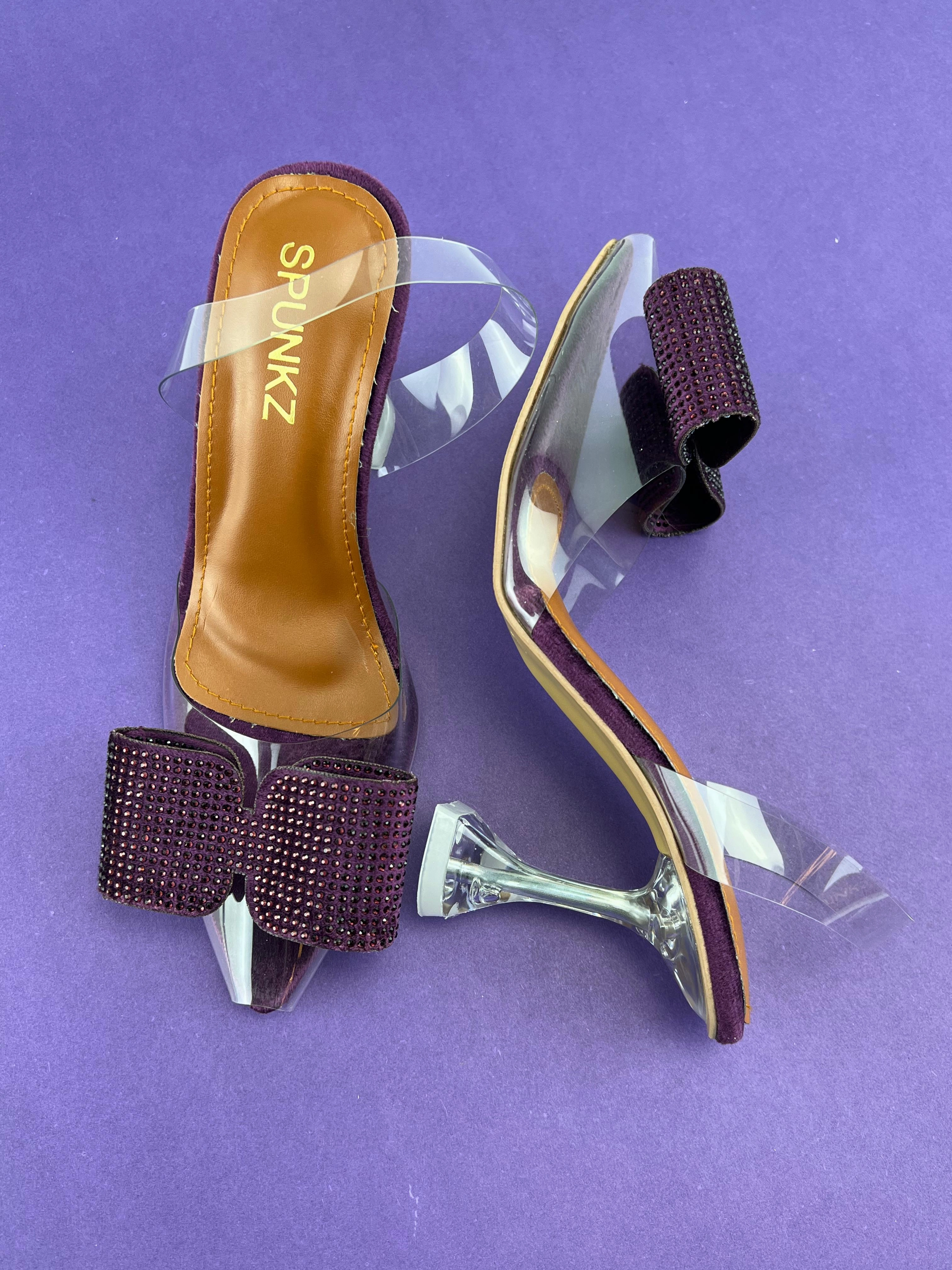 Purple Romeo Rhinestone Embellished Bow Slingback Heel-11085
