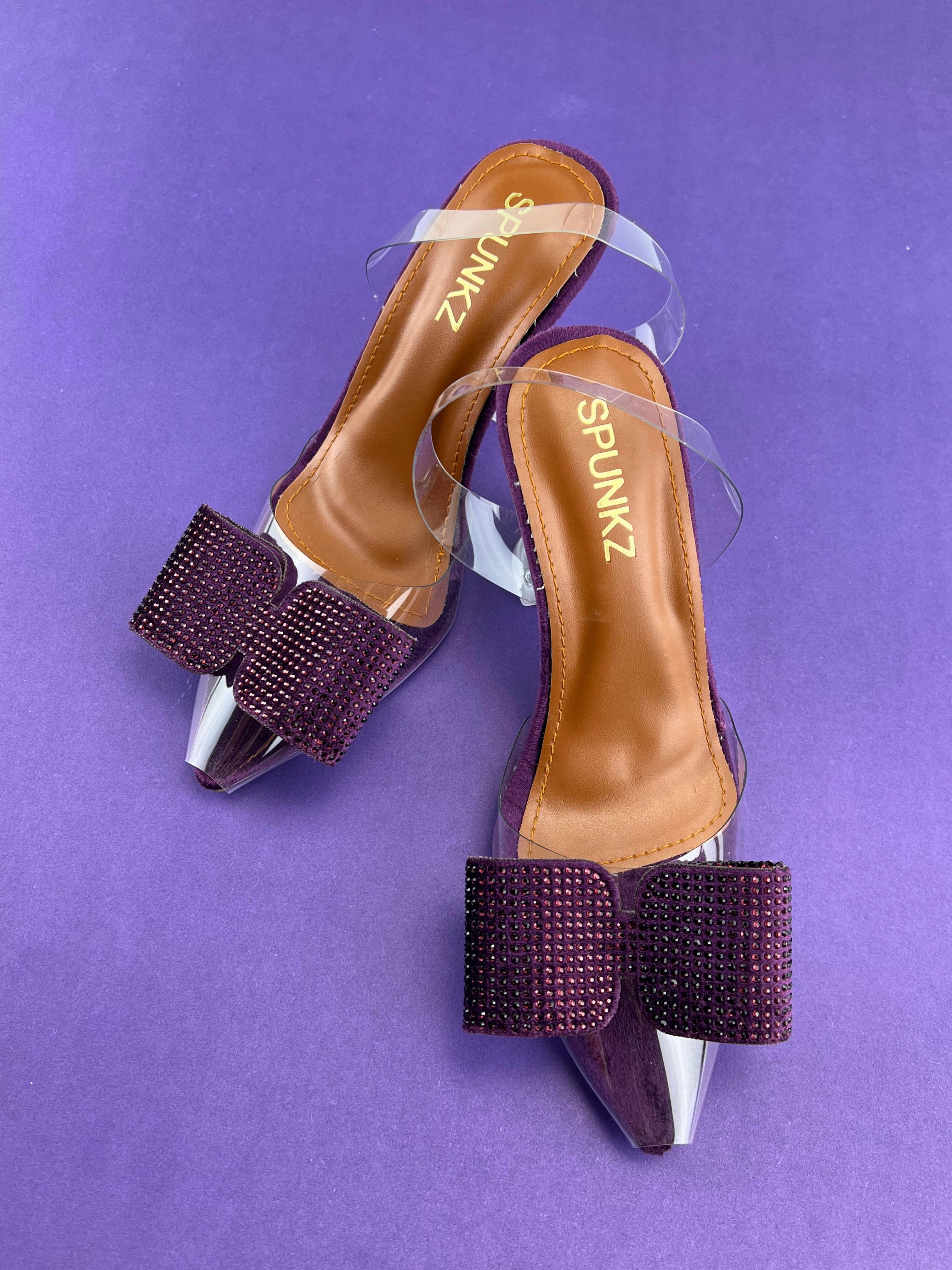 Purple Romeo Rhinestone Embellished Bow Slingback Heel-11085