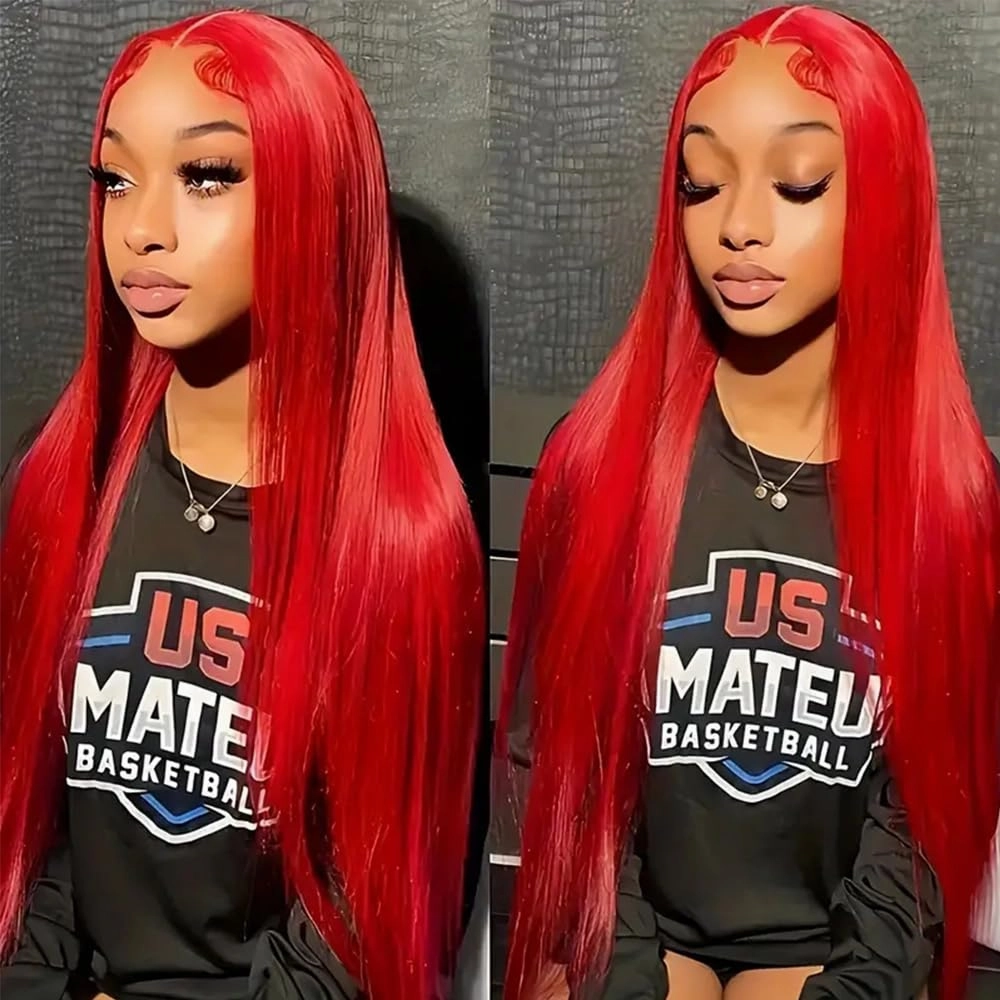QD-Tizer 30 Inch Red Wigs for Women Long Straight Hair Synthetic Lace Front Wigs Light Yaki Glueless Wig Pre Plucked Natural Hairline Long Red Wigs