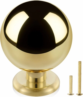 QOGRISUN 5-Pack Unlacquered Brass Cabinet Knobs, Round Ball Gold Knobs for Dresser Drawer, 1.1-Inch Diameter, Sphere Cabinet Pulls,Lead-Free Polished Brass Finish