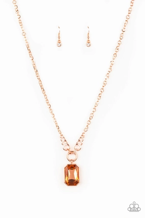 QUEEN BLING - COPPER LARGE RHINESTONE SOLITAIRE NECKLACE