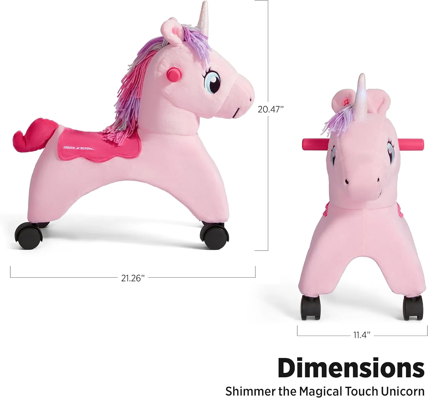 Radio Flyer Shimmer The Magical Unicorn with Interactive Lights and Sounds, Ride On Toy for Toddlers Ages 1-3, Pink Unicorn Toy for Kids