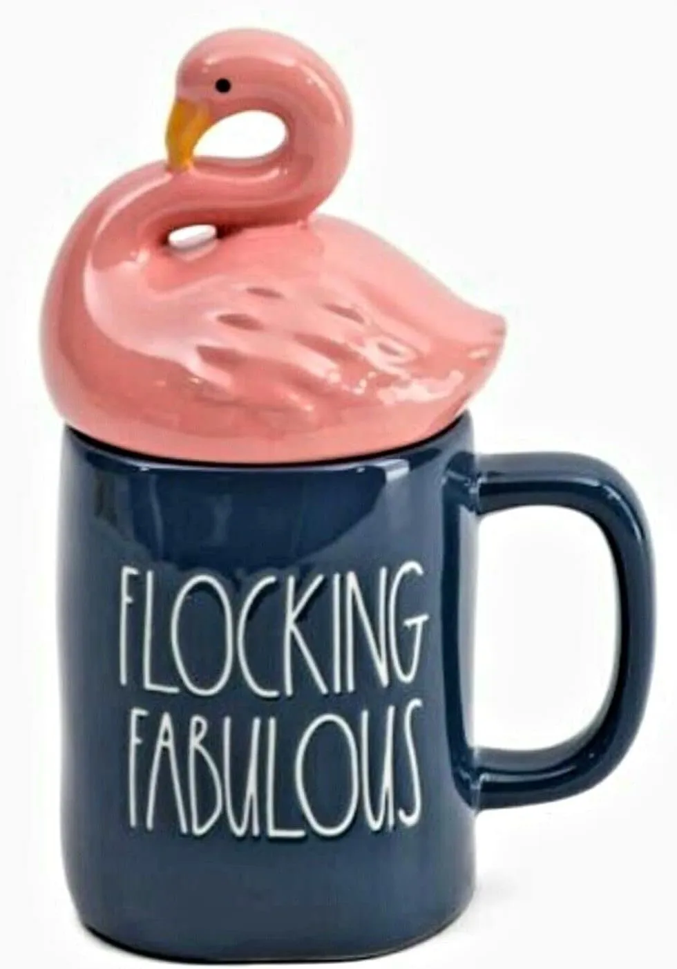 Rae Dunn Coffee Mugs with Decorative ceramic Lids, Flocking Fabulous/Pink/Navy