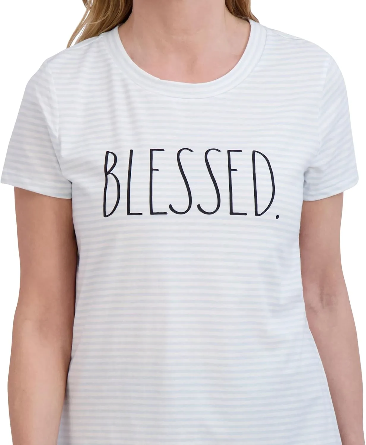 Rae Dunn Women's Short Sleeve Crew Neck Artist Tee Relaxed Fit Full Length Tshirt