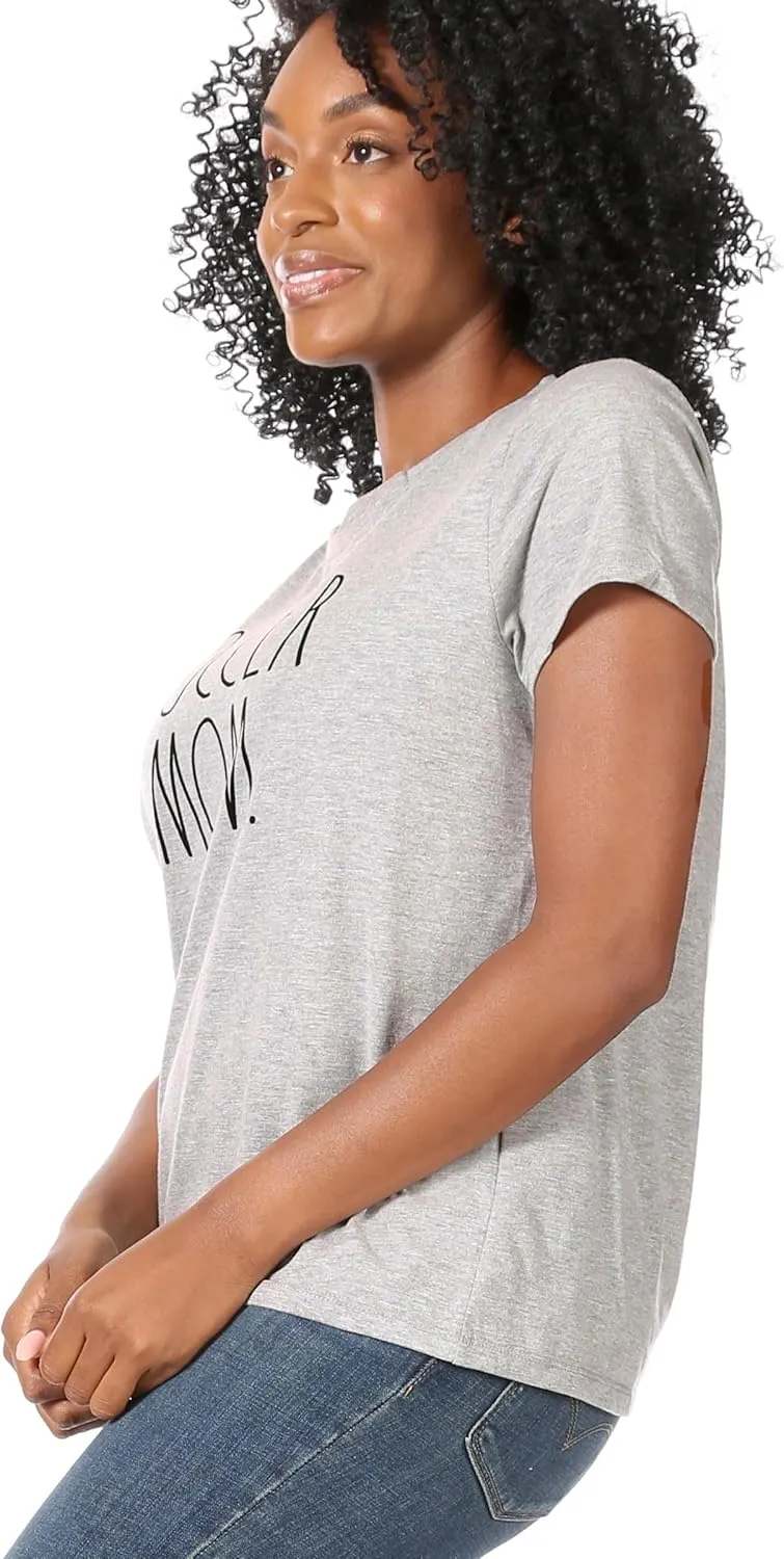 Rae Dunn Women's Short Sleeve Crew Neck Artist Tee Relaxed Fit Full Length Tshirt