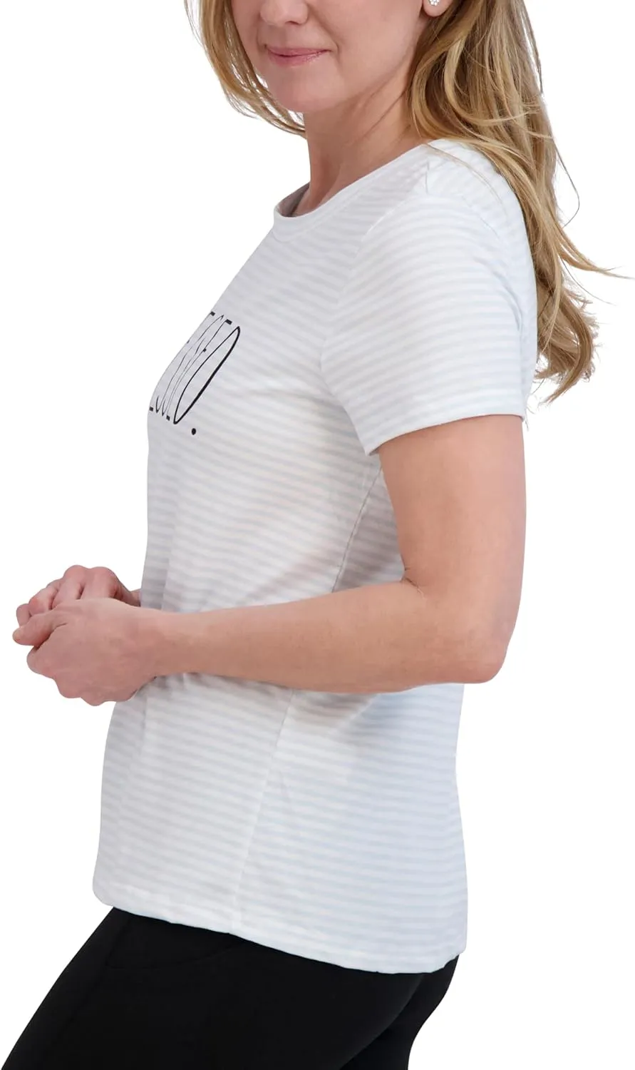 Rae Dunn Women's Short Sleeve Crew Neck Artist Tee Relaxed Fit Full Length Tshirt