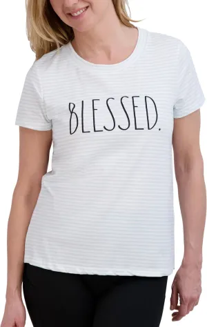 Rae Dunn Women's Short Sleeve Crew Neck Artist Tee Relaxed Fit Full Length Tshirt