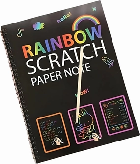 Rainbow Scratch Paper Notebook - 10 Pages with Wooden Stylus Black Magic Scratch Art Pad for Kids Creative Drawing & Sketching (Black-2)