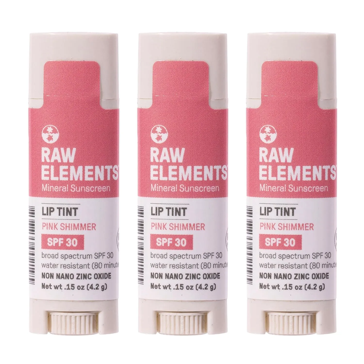 Raw Elements Organic Pink Lip Shimmer Zinc Oxide SPF 30 , 0.15 oz (Pack of 3)