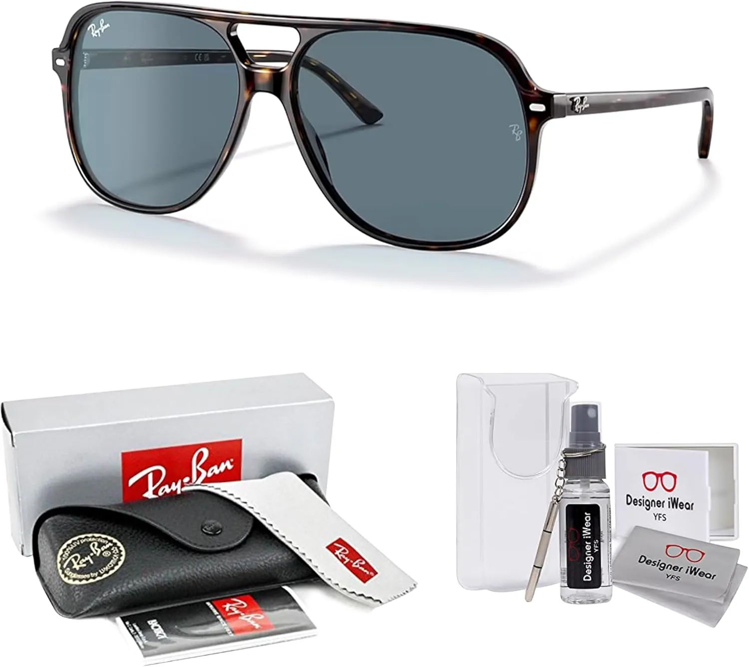 Ray-Ban Bill RB2198 Square Sunglasses for Men for Women   BUNDLE With Designer iWear Complimentary Eyewear Kit
