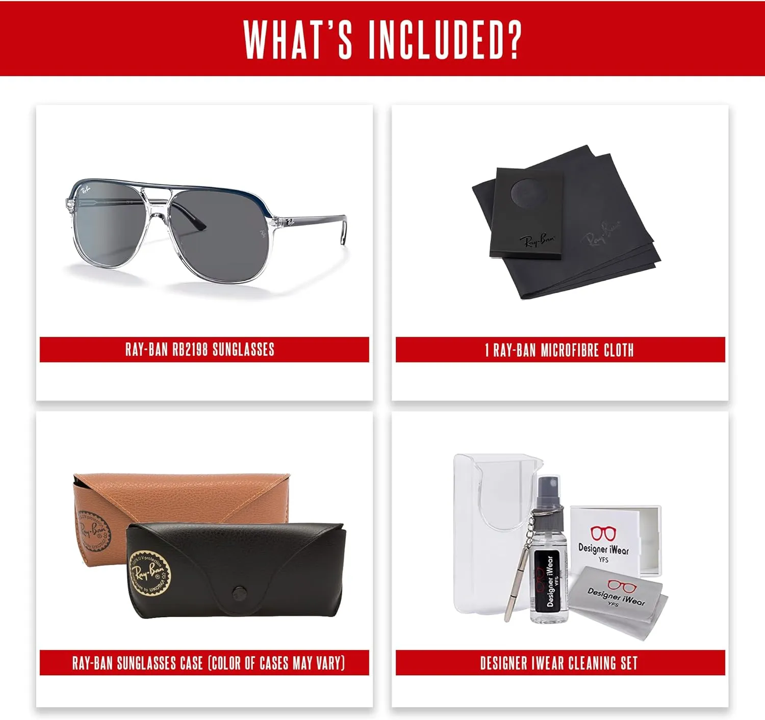 Ray-Ban Bill RB2198 Square Sunglasses for Men for Women   BUNDLE With Designer iWear Complimentary Eyewear Kit