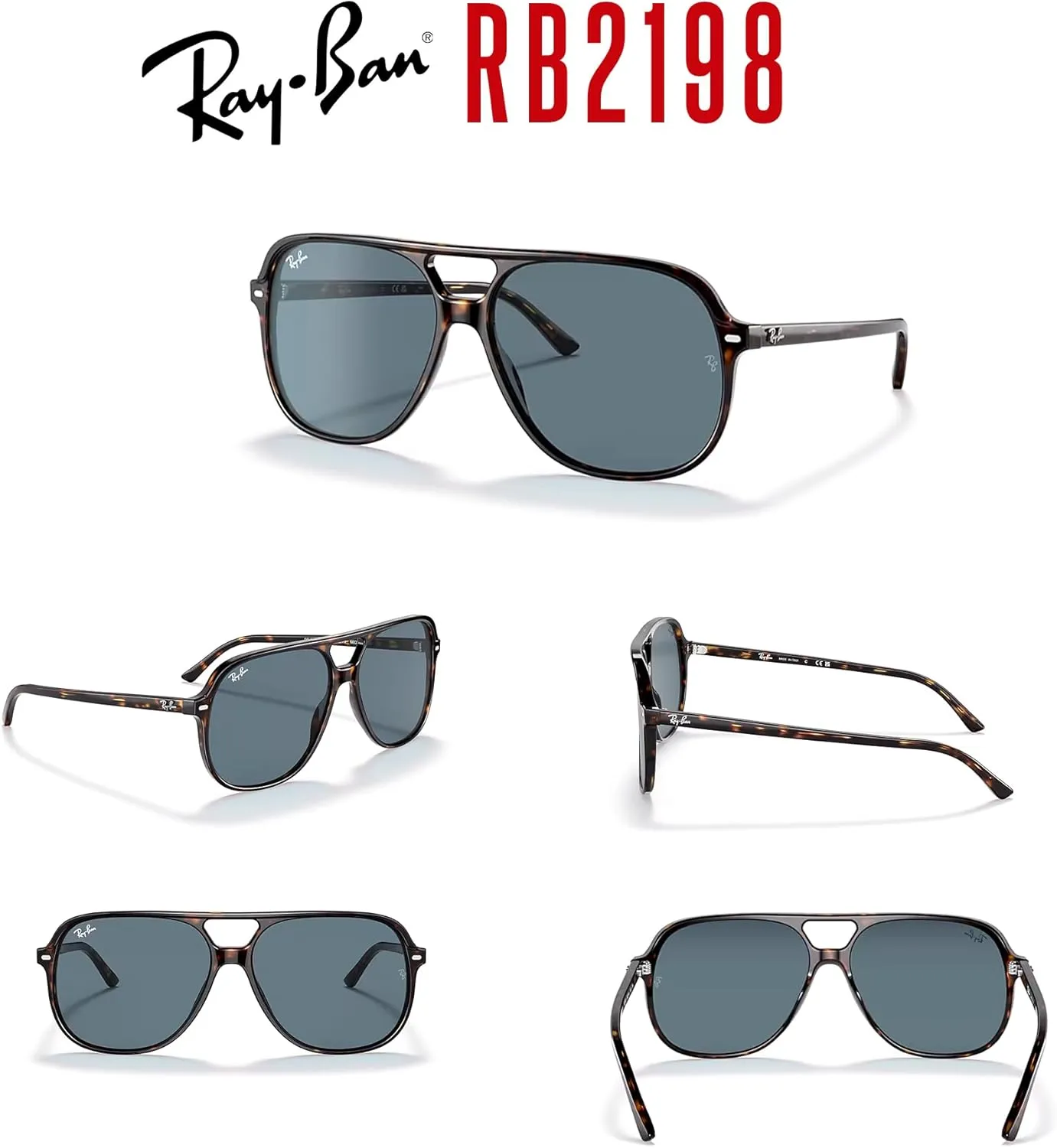 Ray-Ban Bill RB2198 Square Sunglasses for Men for Women   BUNDLE With Designer iWear Complimentary Eyewear Kit
