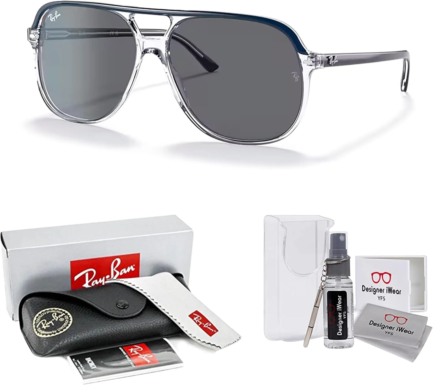 Ray-Ban Bill RB2198 Square Sunglasses for Men for Women   BUNDLE With Designer iWear Complimentary Eyewear Kit