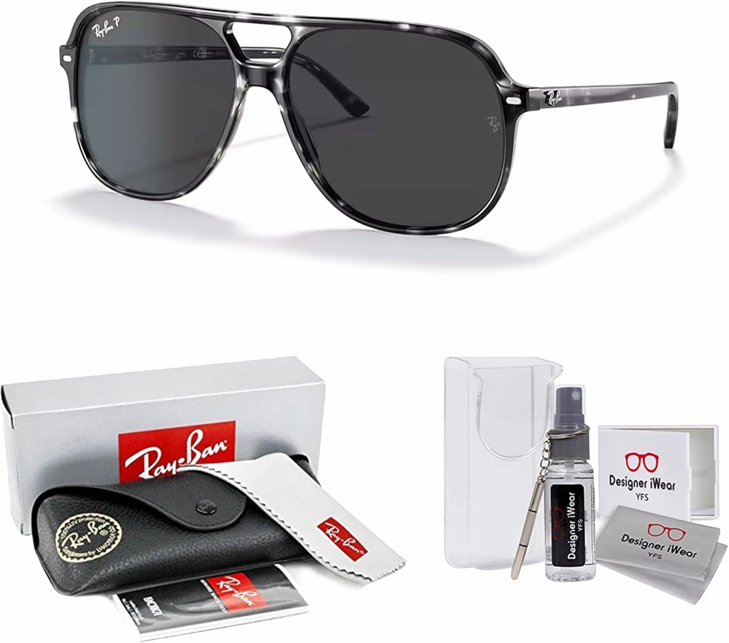 Ray-Ban Bill RB2198 Square Sunglasses for Men for Women   BUNDLE With Designer iWear Complimentary Eyewear Kit