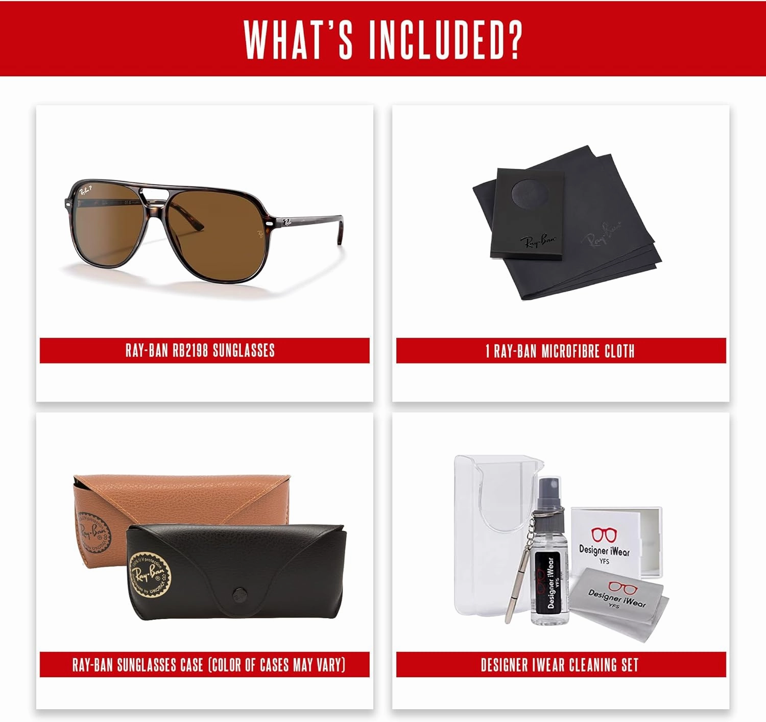 Ray-Ban Bill RB2198 Square Sunglasses for Men for Women   BUNDLE With Designer iWear Complimentary Eyewear Kit