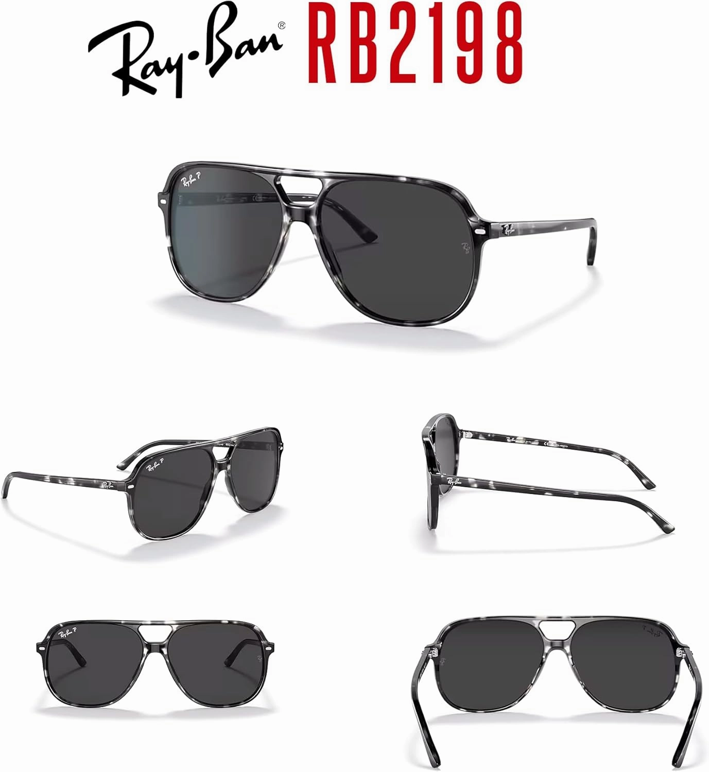 Ray-Ban Bill RB2198 Square Sunglasses for Men for Women   BUNDLE With Designer iWear Complimentary Eyewear Kit