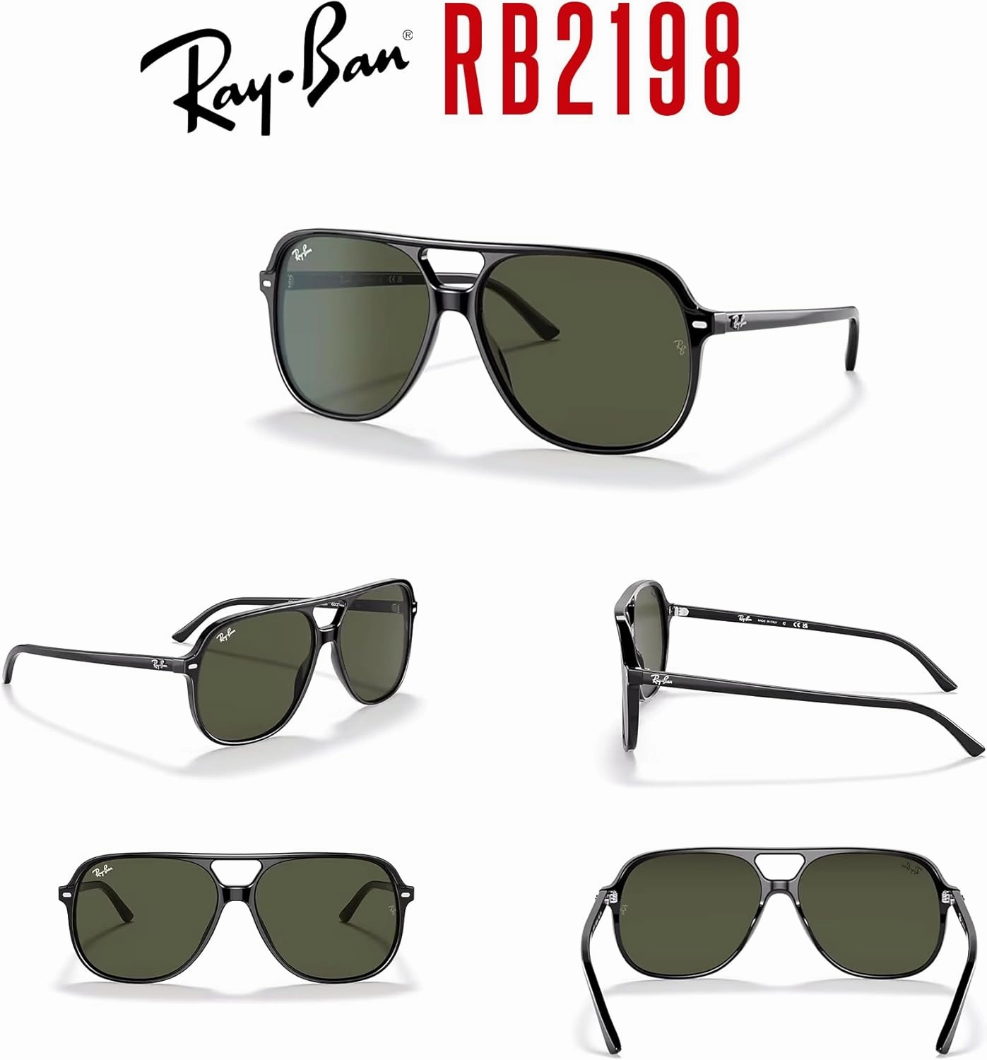 Ray-Ban Bill RB2198 Square Sunglasses for Men for Women   BUNDLE With Designer iWear Complimentary Eyewear Kit