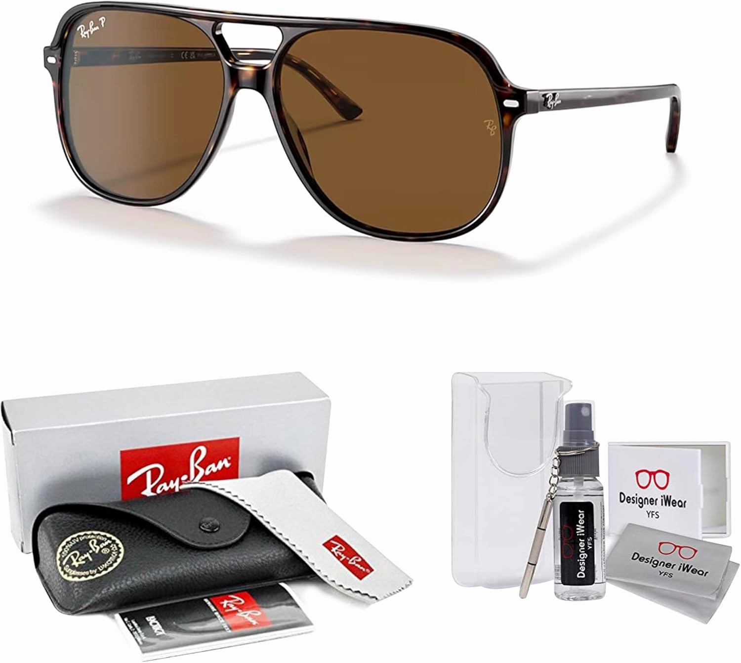 Ray-Ban Bill RB2198 Square Sunglasses for Men for Women   BUNDLE With Designer iWear Complimentary Eyewear Kit