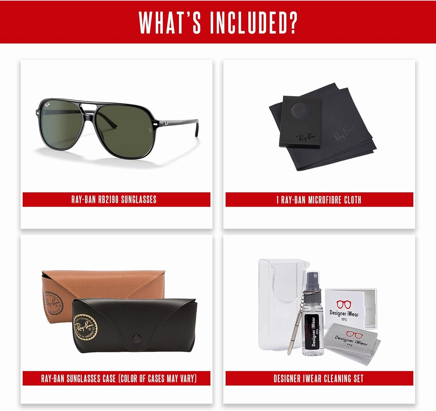 Ray-Ban Bill RB2198 Square Sunglasses for Men for Women   BUNDLE With Designer iWear Complimentary Eyewear Kit
