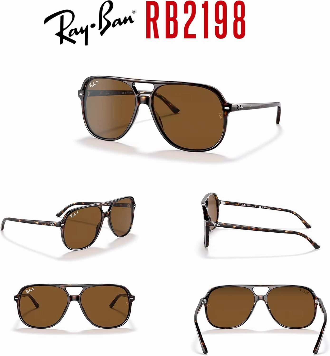Ray-Ban Bill RB2198 Square Sunglasses for Men for Women   BUNDLE With Designer iWear Complimentary Eyewear Kit